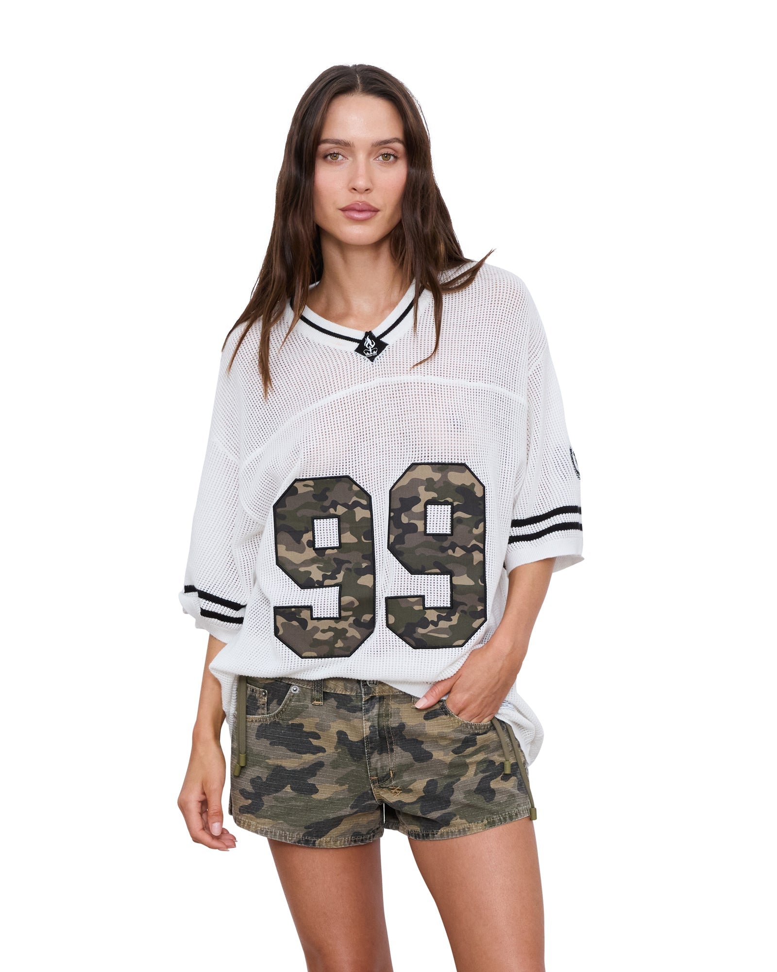 WOMENS  DERBY BOYFRIEND SS JERSEY CAMO SHELL RELAXED TEES