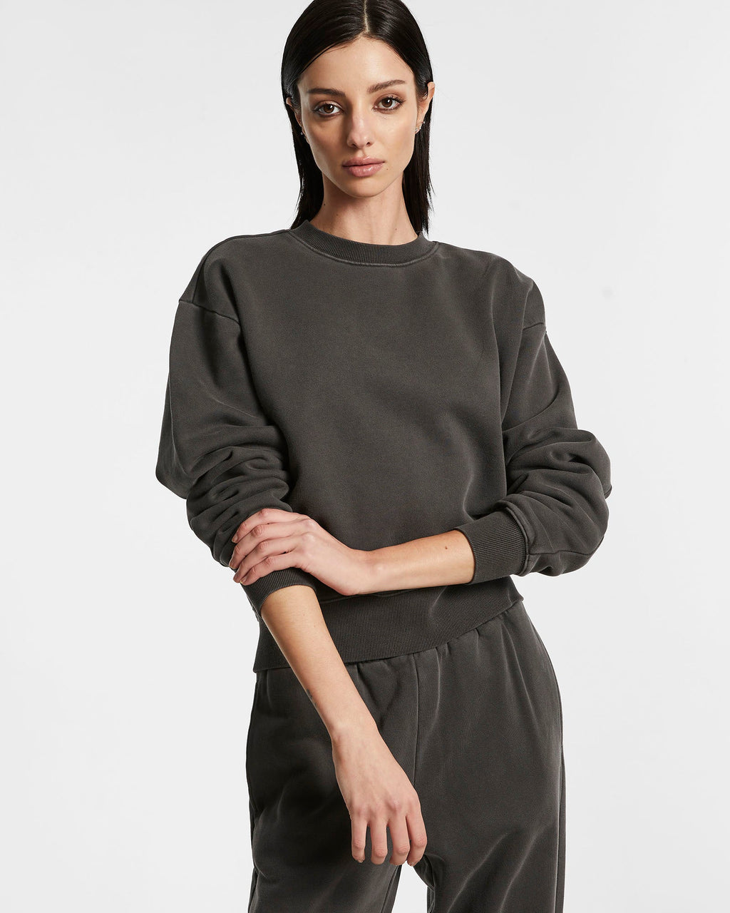 Womens 3 X 4 Klassic Crew Charcoal Regular Fleece - Grey
