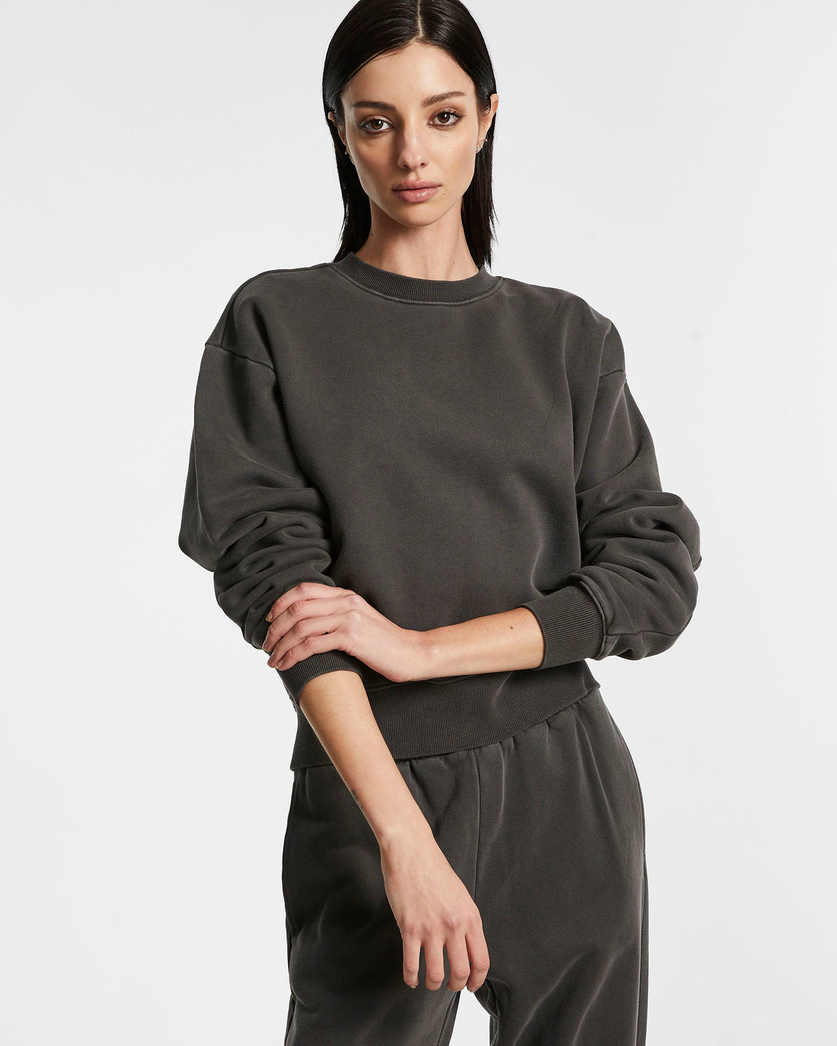 Womens 3 X 4 Klassic Crew Charcoal Regular Fleece - Grey