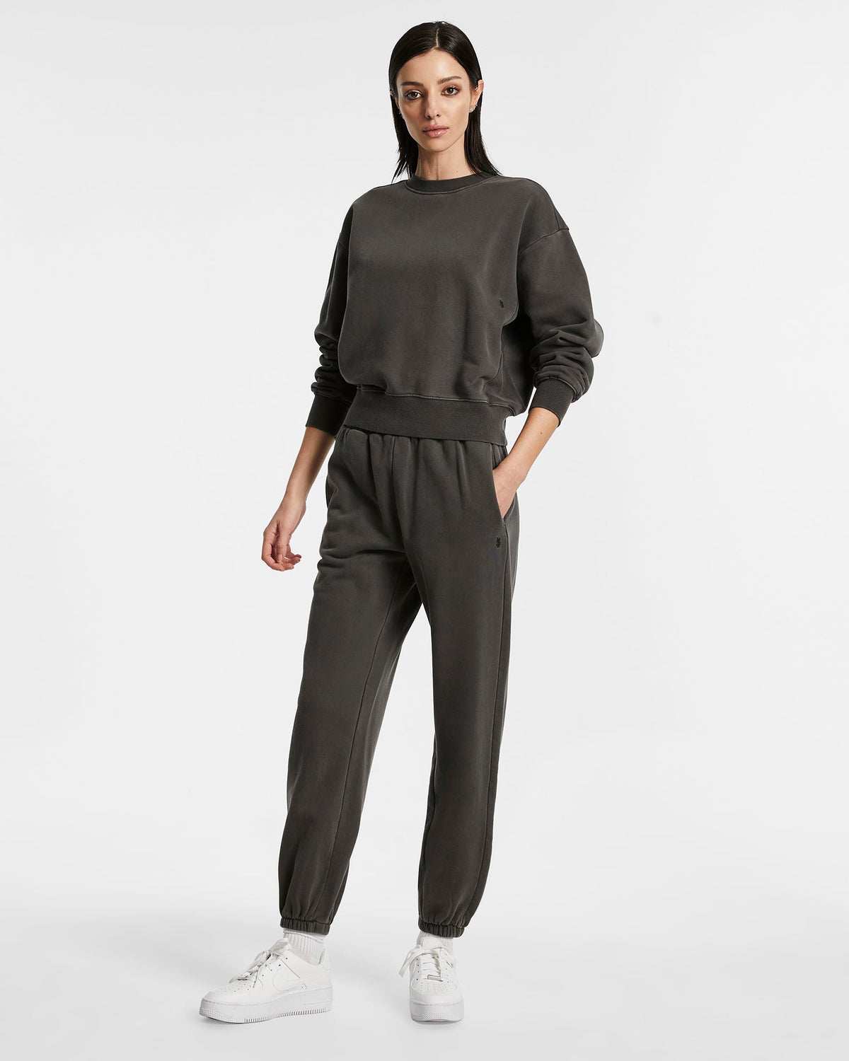 Womens 3 X 4 Klassic Crew Charcoal Regular Fleece - Grey