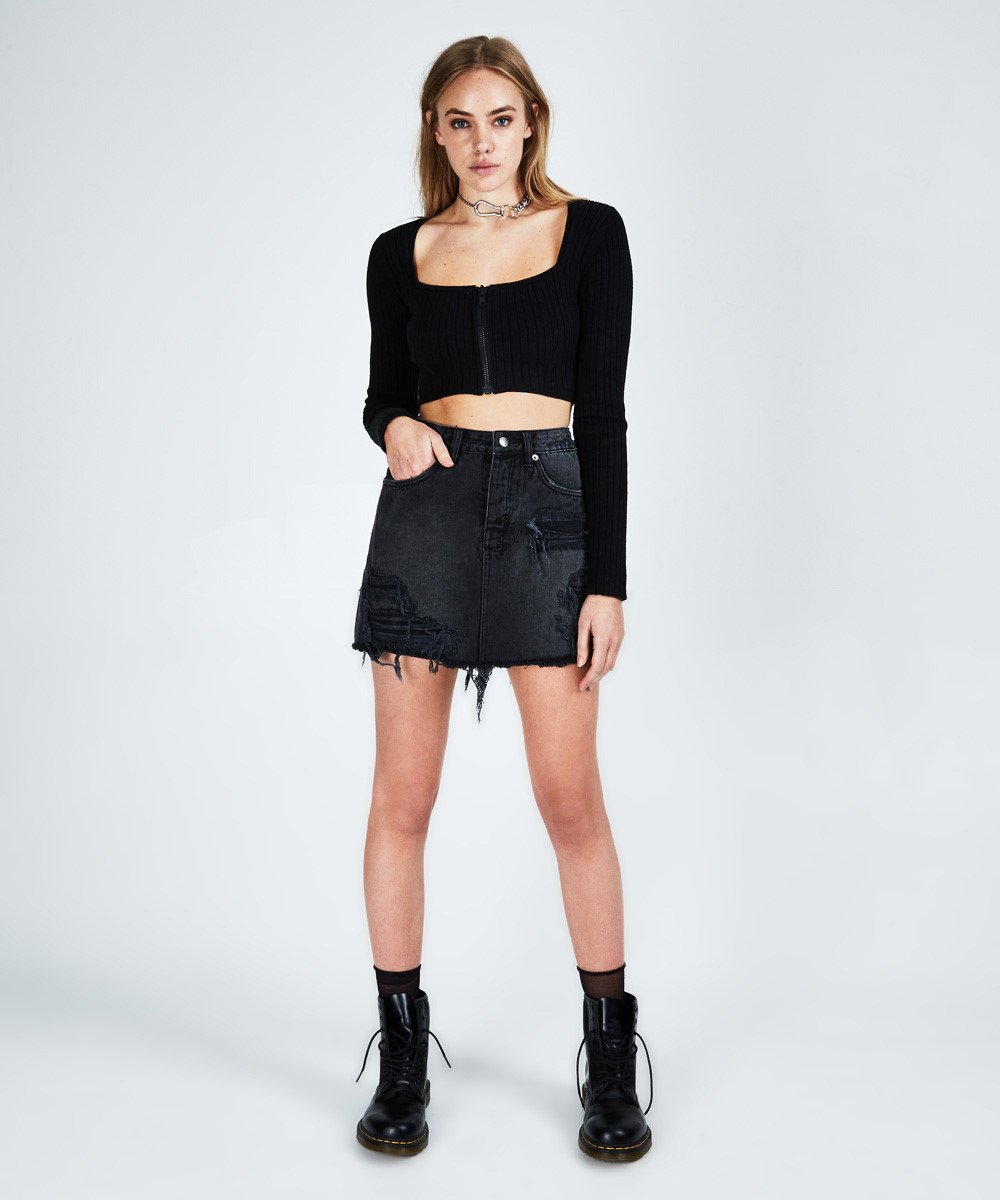 WOMENS  MINI MOSS RECALL BLACK SKIRTS