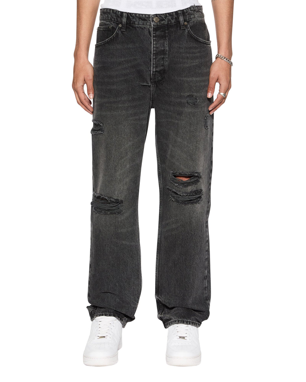 MENS ANTI K BLAKK ROKK TRASHED DENIM JEANS