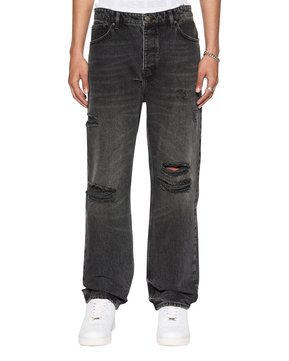 MENS ANTI K BLAKK ROKK TRASHED DENIM JEANS