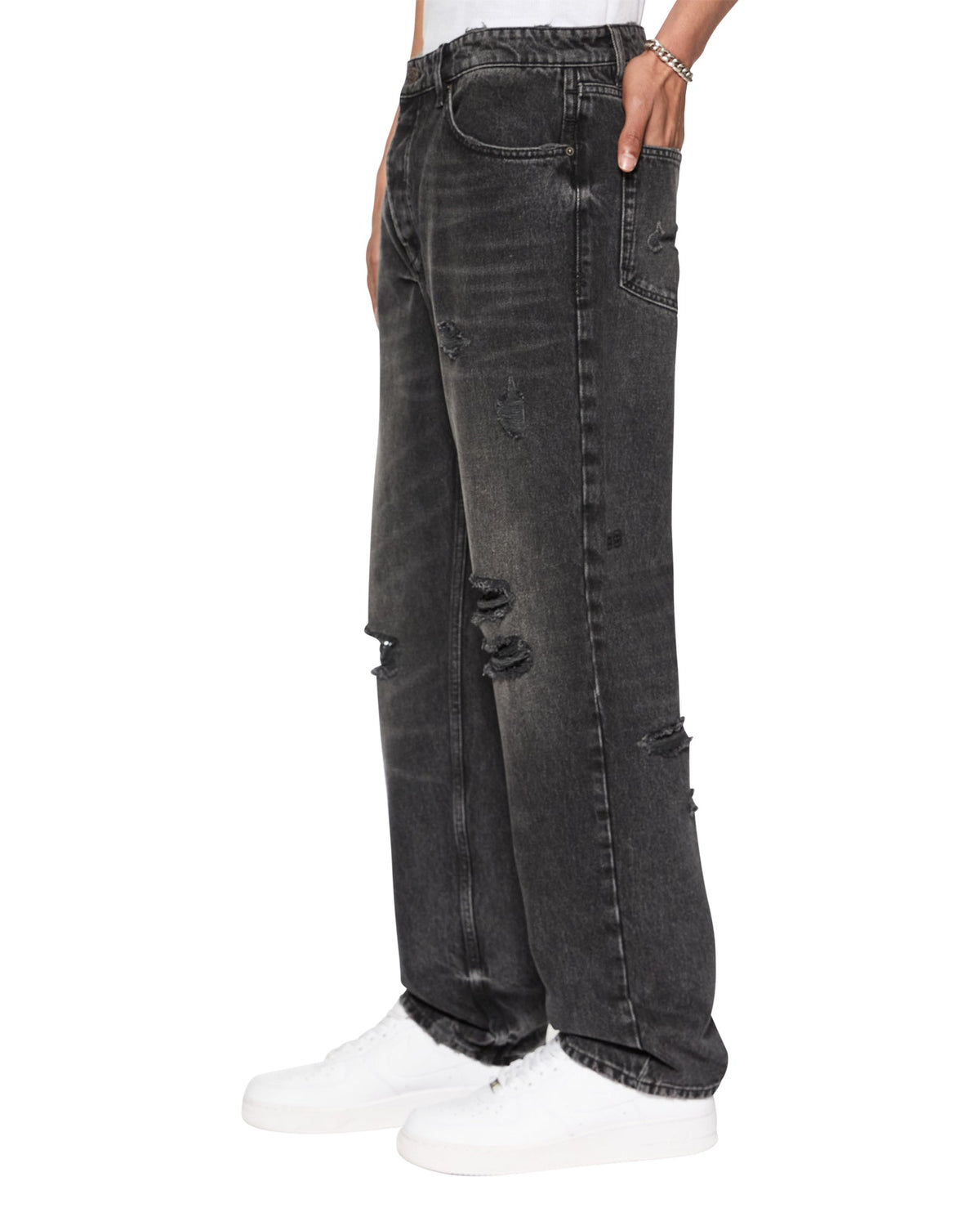 MENS ANTI K BLAKK ROKK TRASHED DENIM JEANS