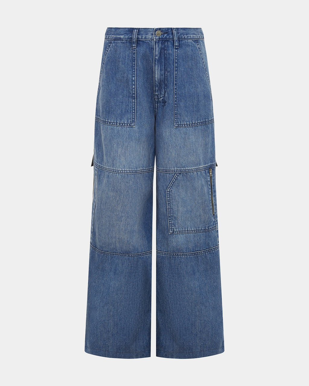 Womens Baggy Jean Nylon Splice Relaxed Denim Jeans - Multi Colour