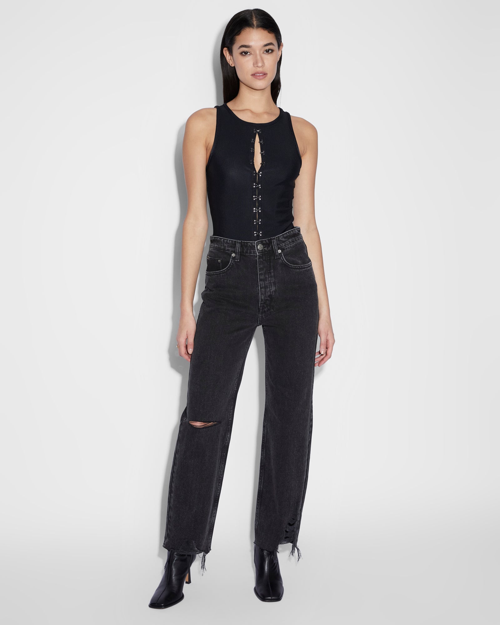 WOMENS  BROOKLYN JEAN SHADOW TRASHED STRAIGHT DENIM JEANS