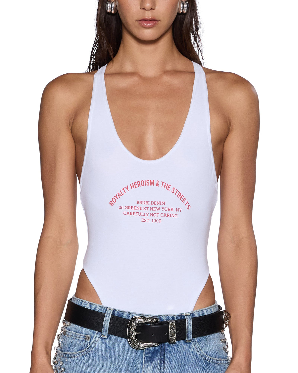 Womens Varsity Lara Bodysuit White Slim Fashion Tops - White
