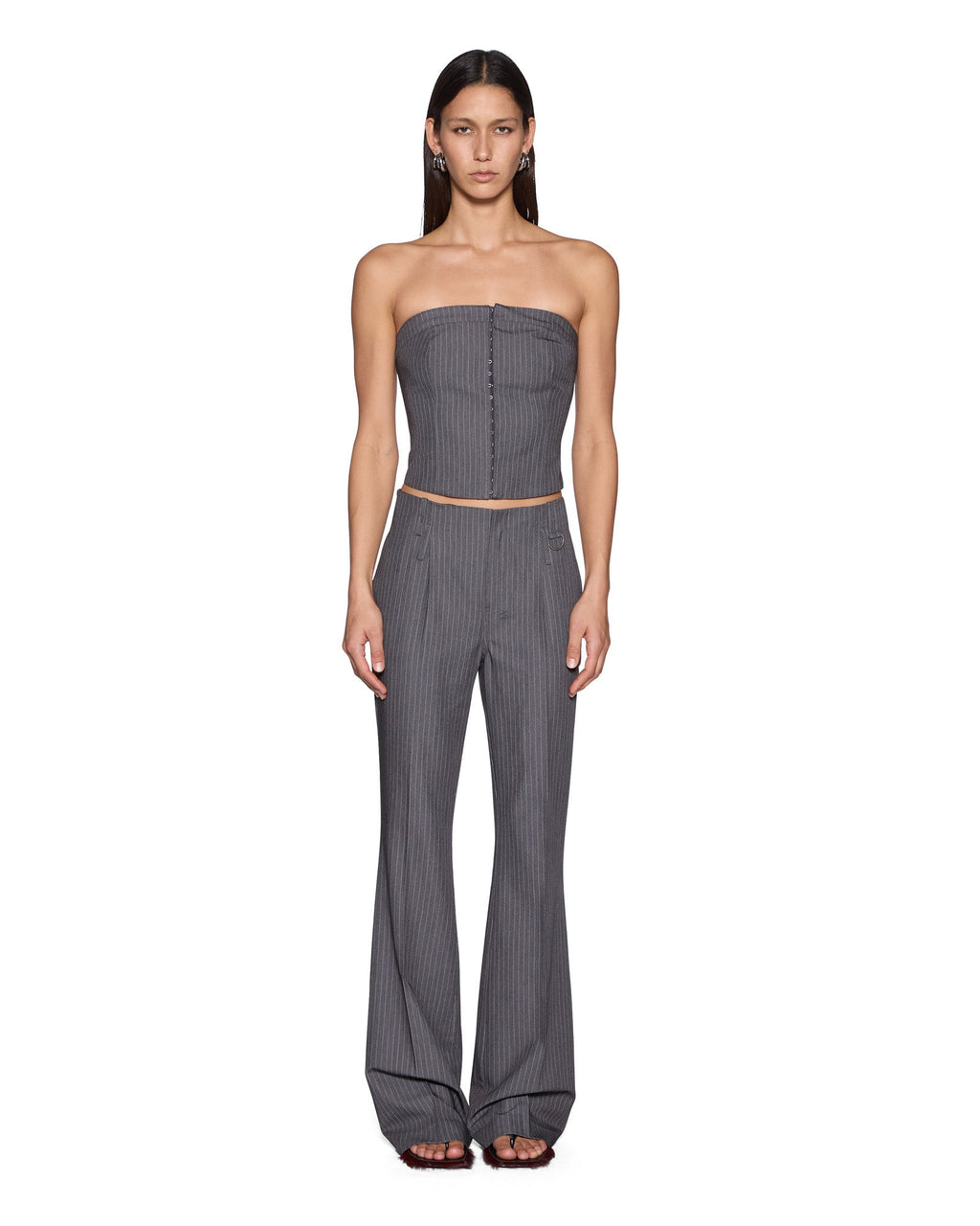 Womens Soho Trouser Grey Pinstripe Slim Pants - Grey
