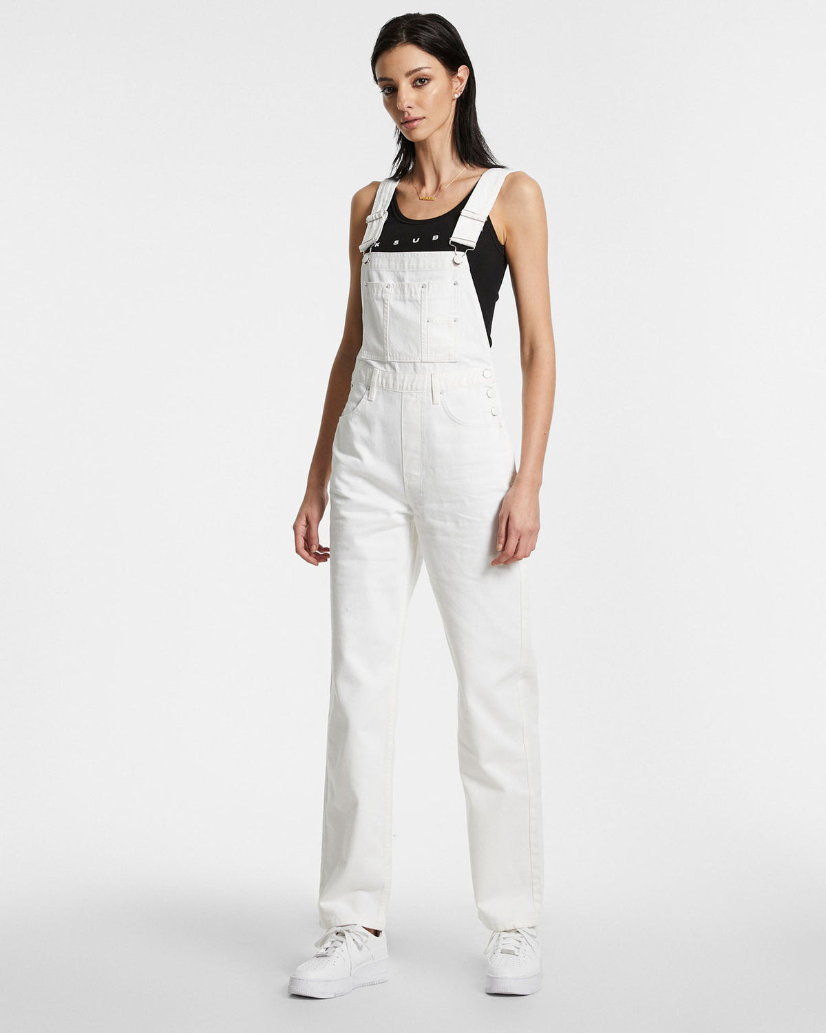 Womens Close Call Overall Blanc Relaxed Jumpsuits - White