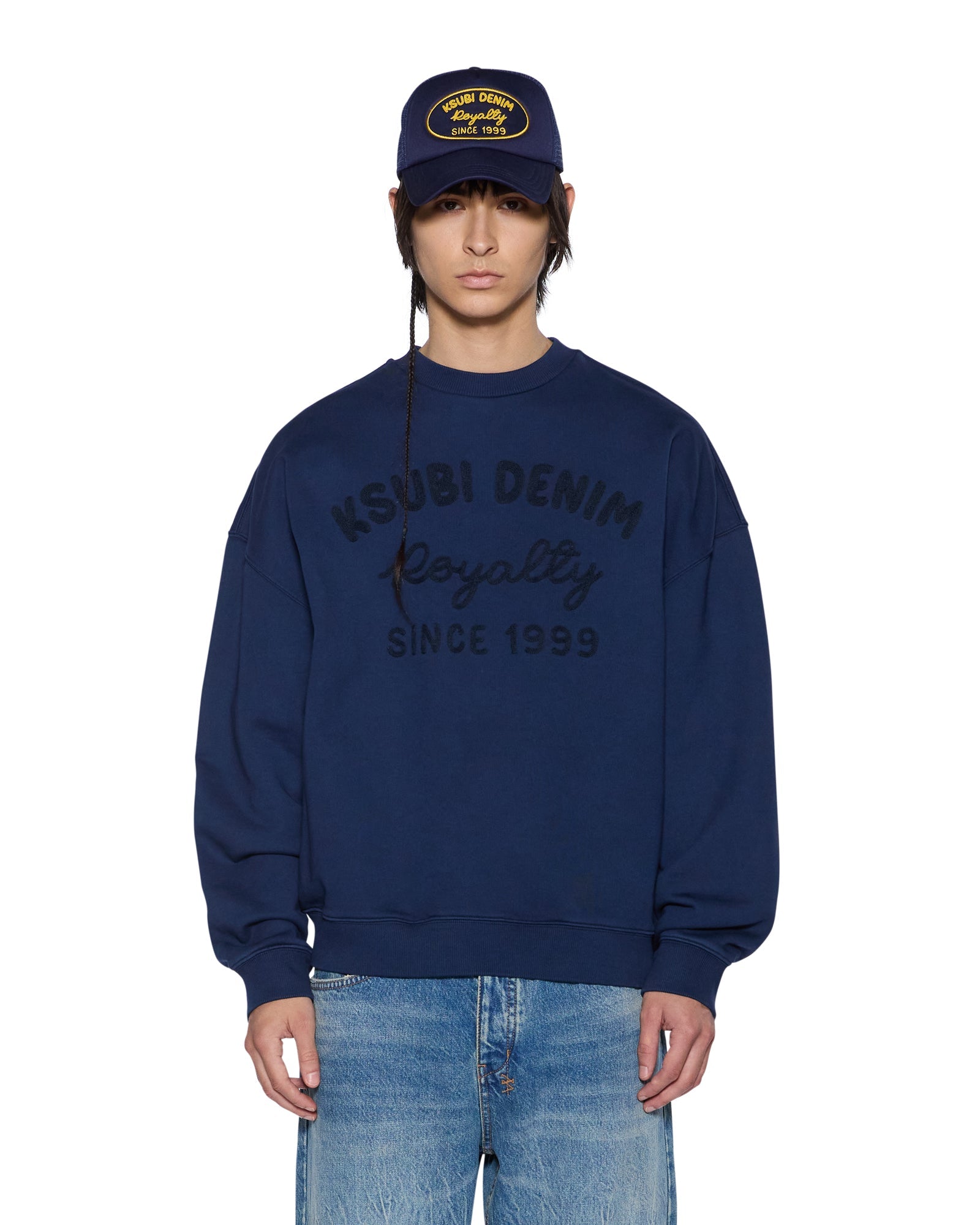 MENS  MEKANIK CREWNECK INK BLUE BOXY FLEECE