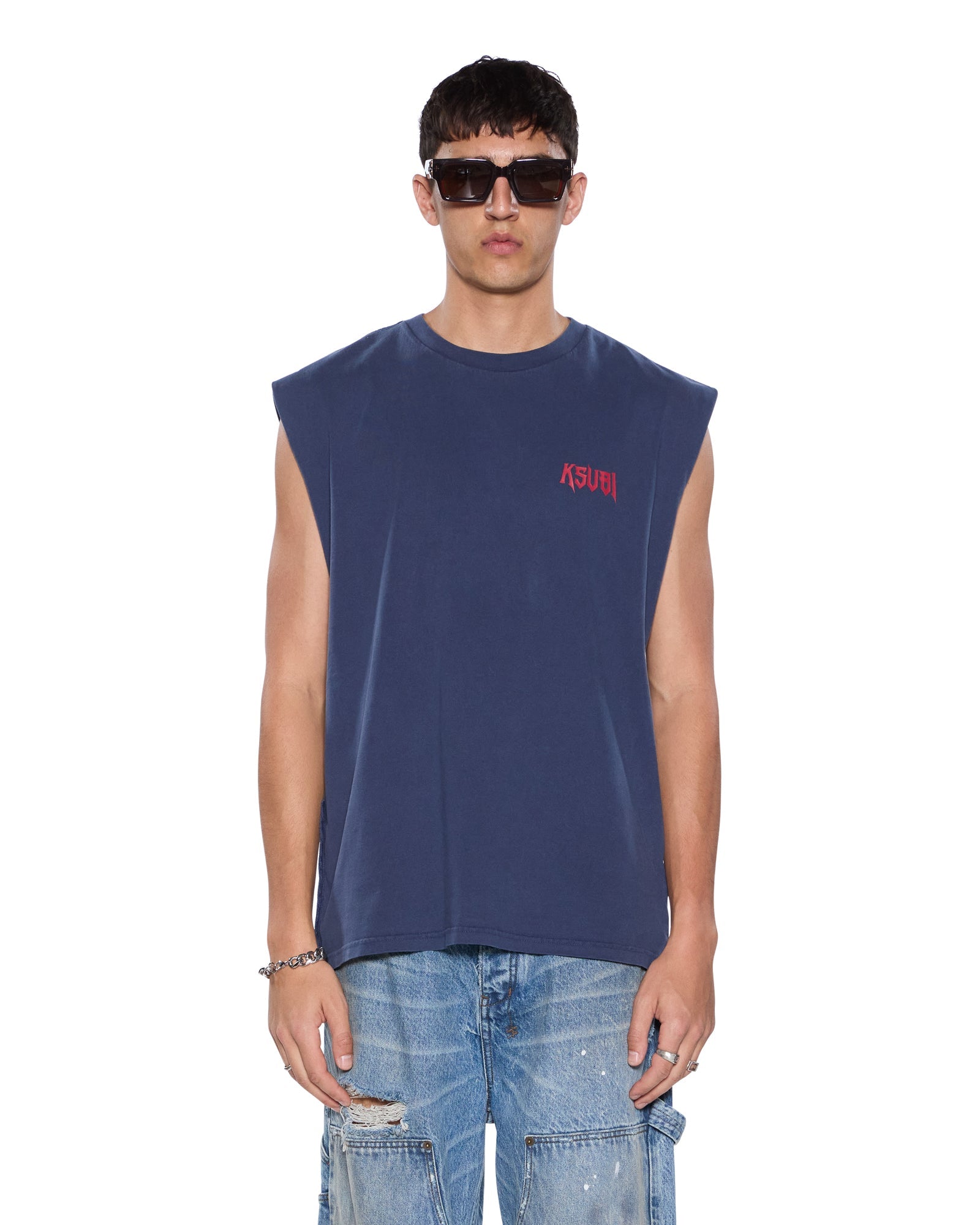 MENS  KINGDOM CUT OFF BIGGIE DEEP BLUE REGULAR TEES