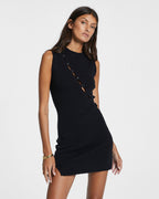 Womens Hex Keyhole Knit Dress Black Fitted Dresses - Black