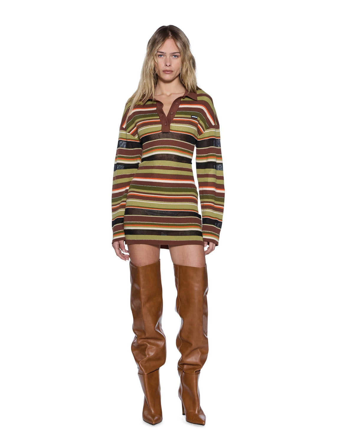 TAMRIN KNITTED LS POLO DRESS MULTI