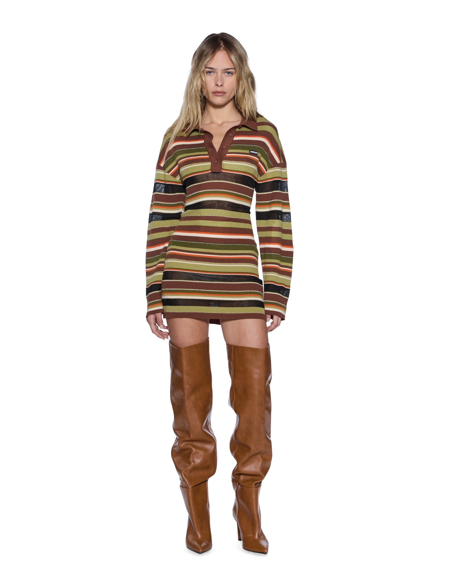 WOMENS  TAMRIN KNITTED LS POLO DRESS MULTI SLIM DRESSES