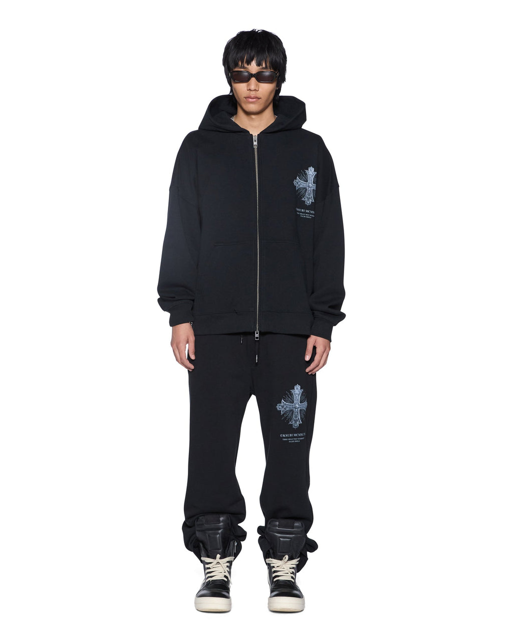 MENS FALSE IDOLS EKCESS ZIP HOODIE JET BLACK FLEECE
