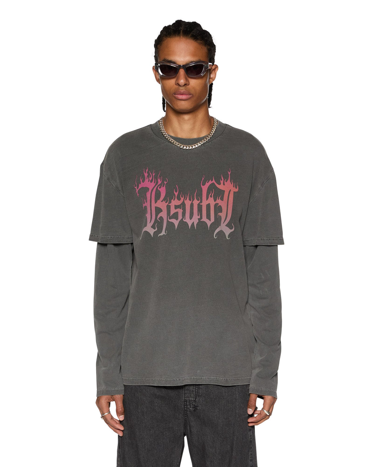 FUEGO LAYERED LS TEE CHARCOAL