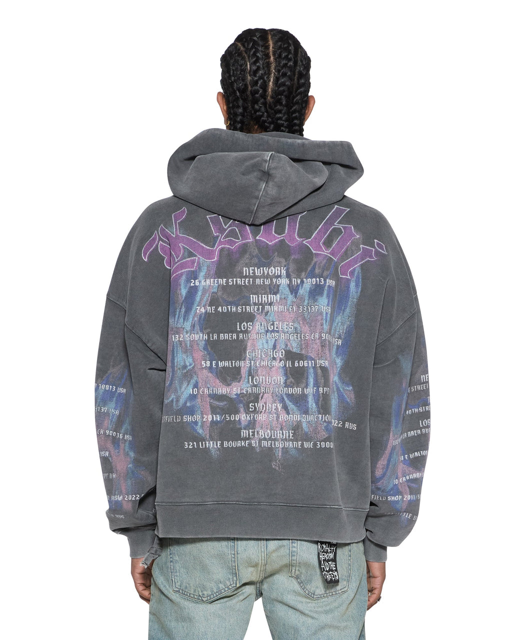 Mens Fallen Ekcess Zip Hoodie Faded Black Oversized Fleece - Grey