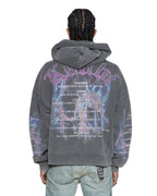 Mens Fallen Ekcess Zip Hoodie Faded Black Oversized Fleece - Grey