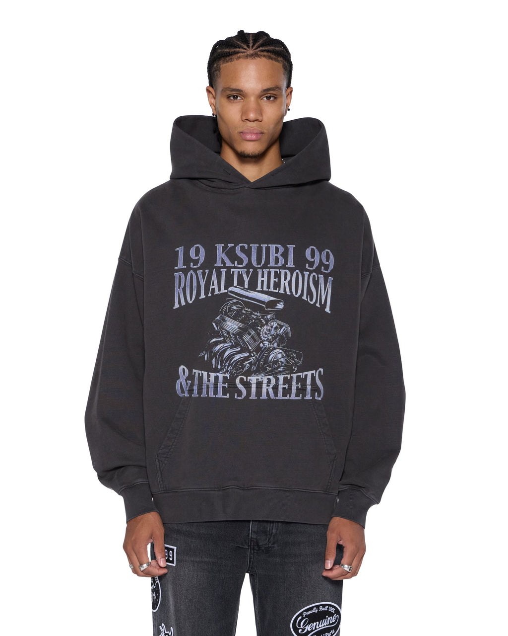 MENS ENGINE EKCESS HOODIE FADED BLACK FLEECE