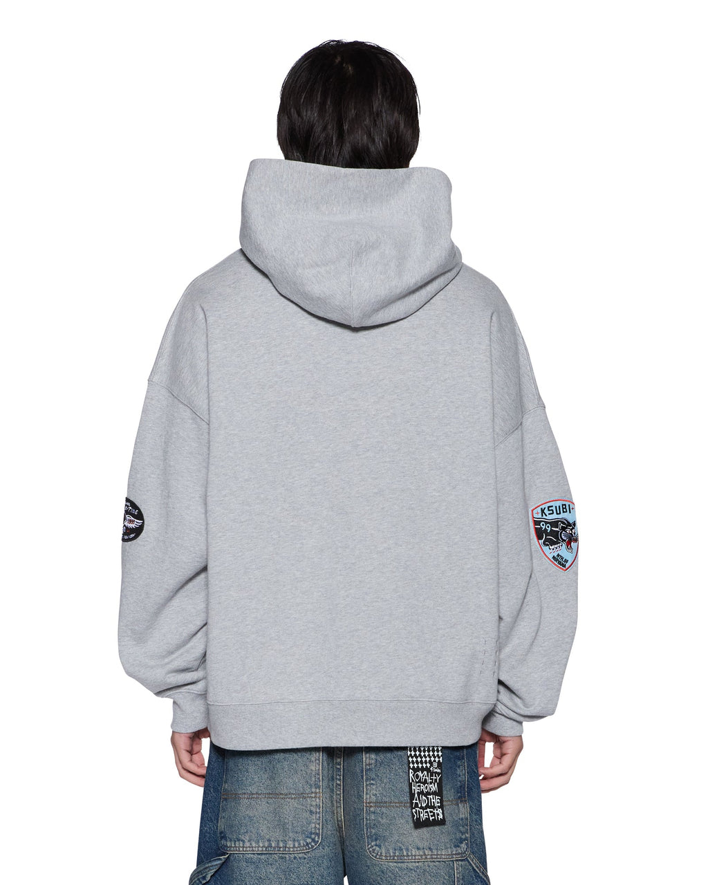 MENS PATCHED EKCESS HOODIE GREY MARLE FLEECE