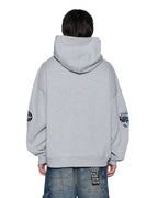 MENS PATCHED EKCESS HOODIE GREY MARLE FLEECE