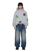MENS PATCHED EKCESS HOODIE GREY MARLE FLEECE