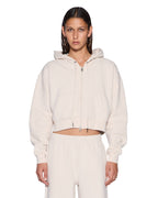 Womens Origin Cropped Hoodie Ecru Relaxed Fleece - Beige