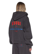 Womens Campus Hoodie Washed Black Boxy Fleece - Black