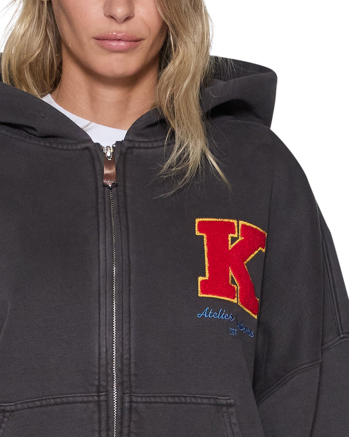 Womens Campus Hoodie Washed Black Boxy Fleece - Black