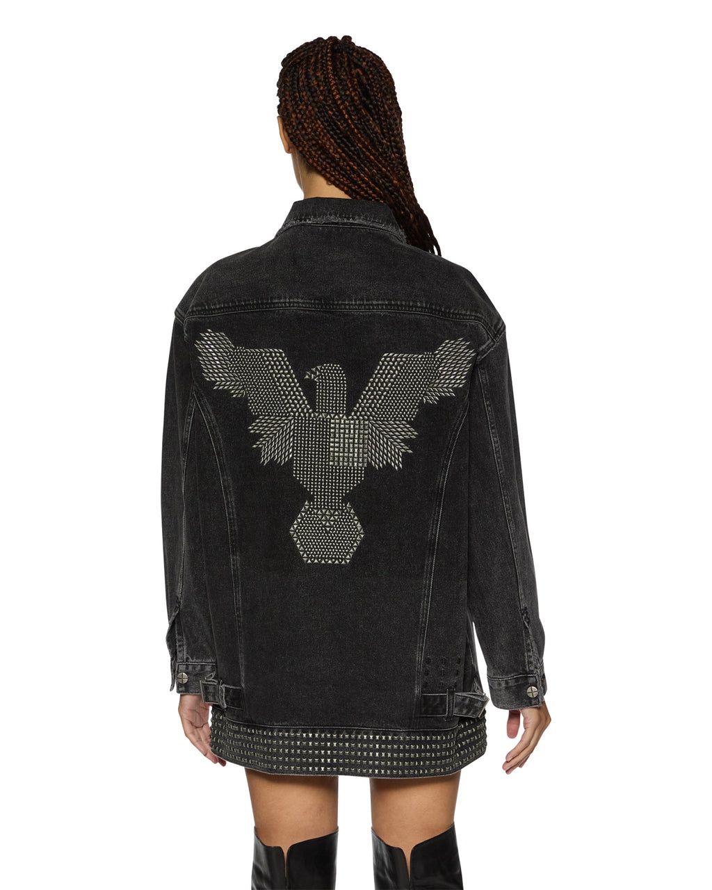 Womens Altar Trucker Jacket Phoenix Oversized Jackets - Black
