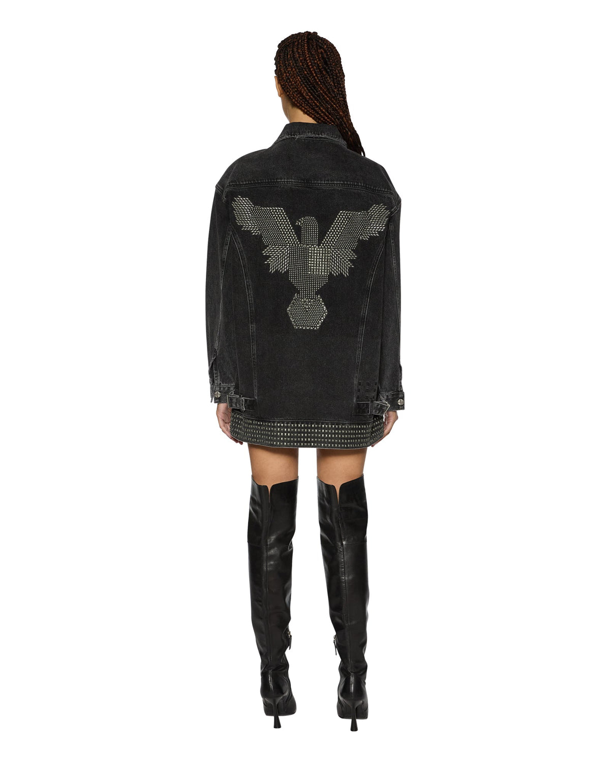 Womens Altar Trucker Jacket Phoenix Oversized Jackets - Black