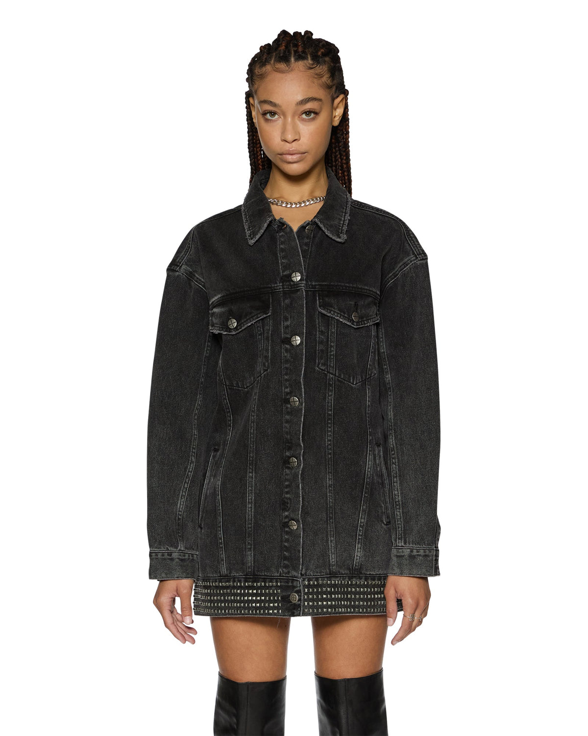 Womens Altar Trucker Jacket Phoenix Oversized Jackets - Black