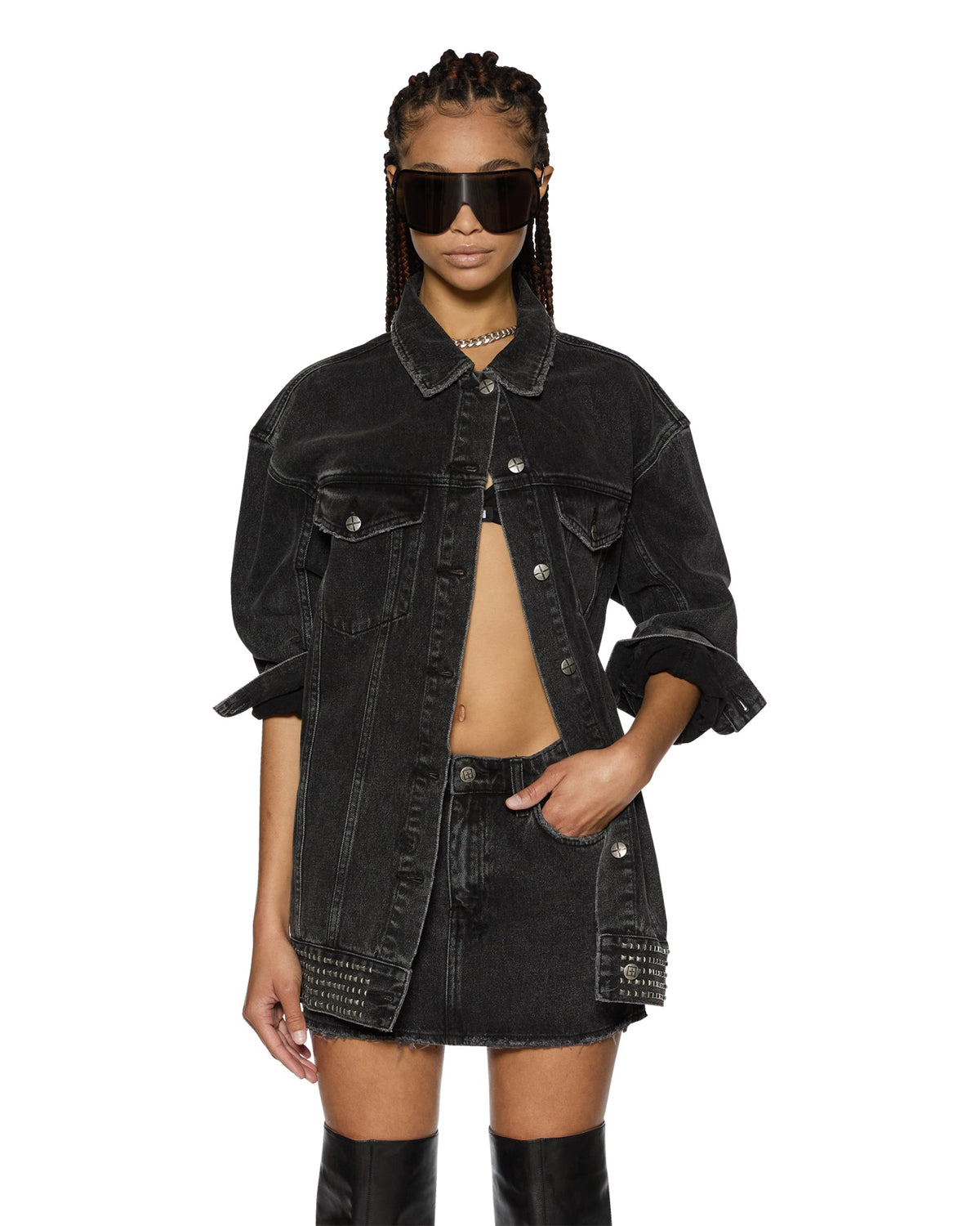 Womens Altar Trucker Jacket Phoenix Oversized Jackets - Black