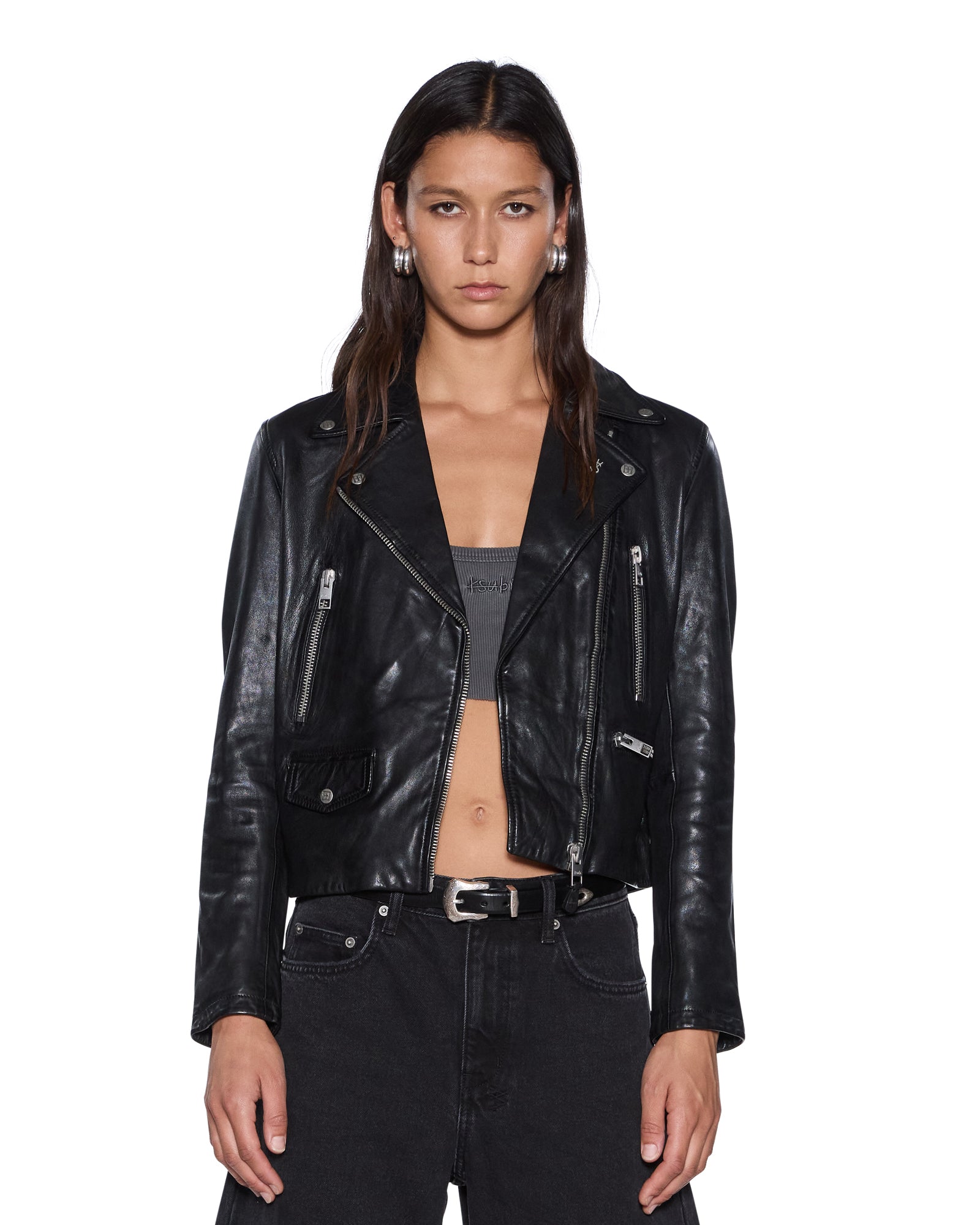 WOMENS AMPLIFY LEATHER JACKET BLACK REGULAR JACKETS