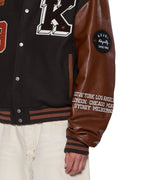 MENS PATCHED VARSITY JACKET CHOCOLATE JACKETS