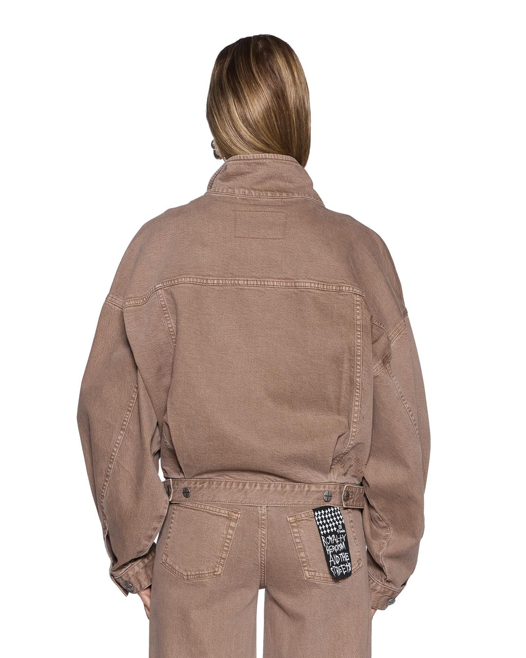 Womens Relax Funnel Neck Trucker Jacket Stone Tan Relaxed Jackets - Beige