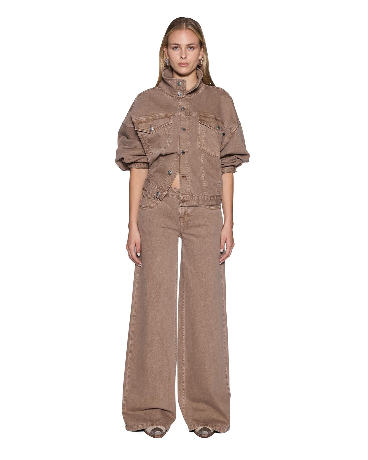Womens Dropout Jean Stone Wide Denim Jeans - Beige
