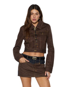 WOMENS SLIM TRUCKER SADDLE BROWN JACKETS