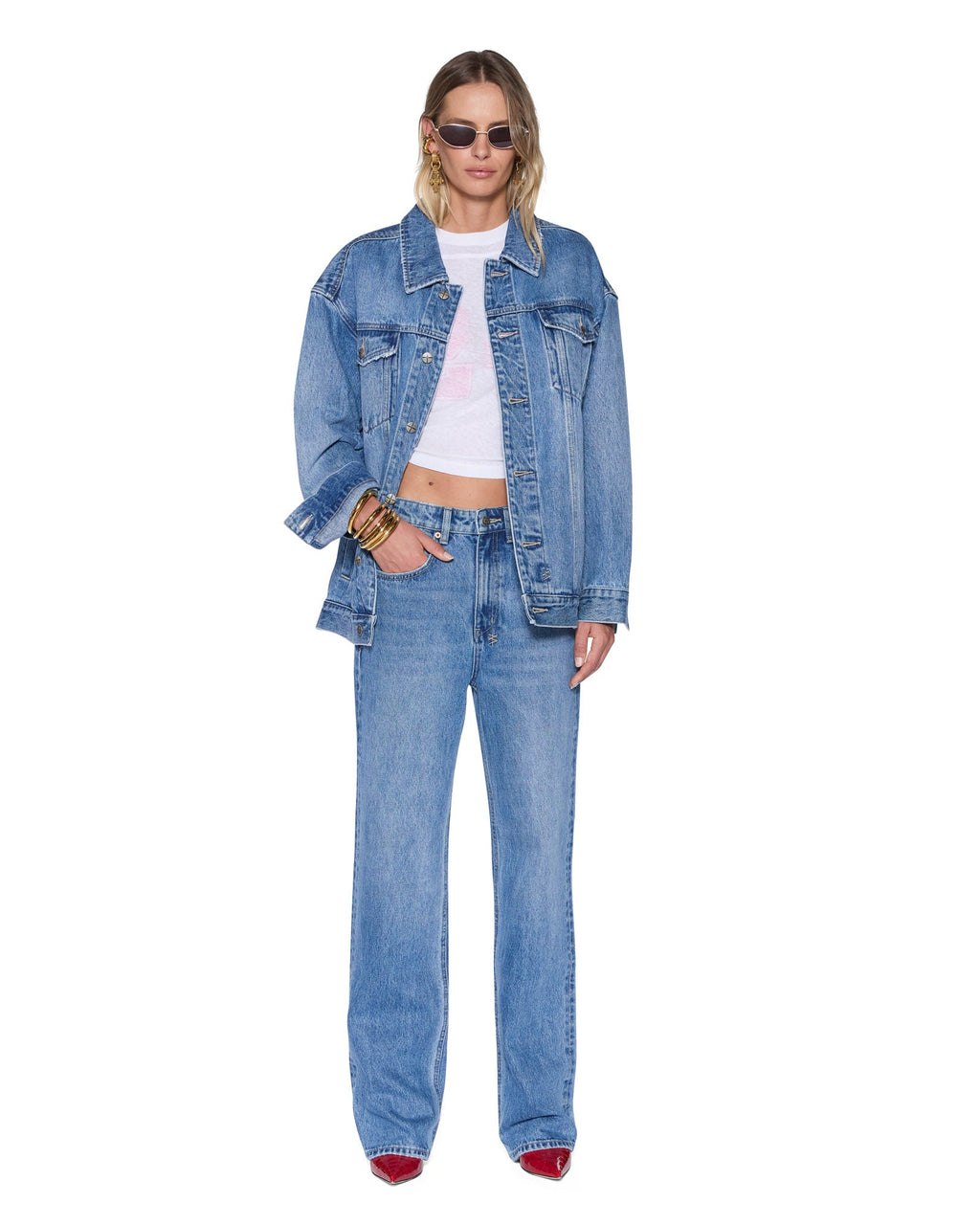 Womens Ksuper Trucker Frenchie Blue Oversized Jackets - Denim