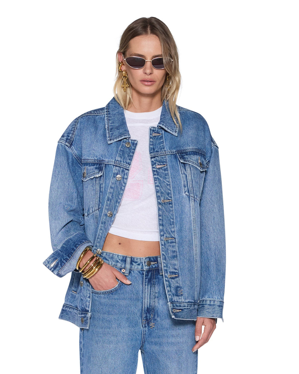Womens Ksuper Trucker Frenchie Blue Oversized Jackets - Denim