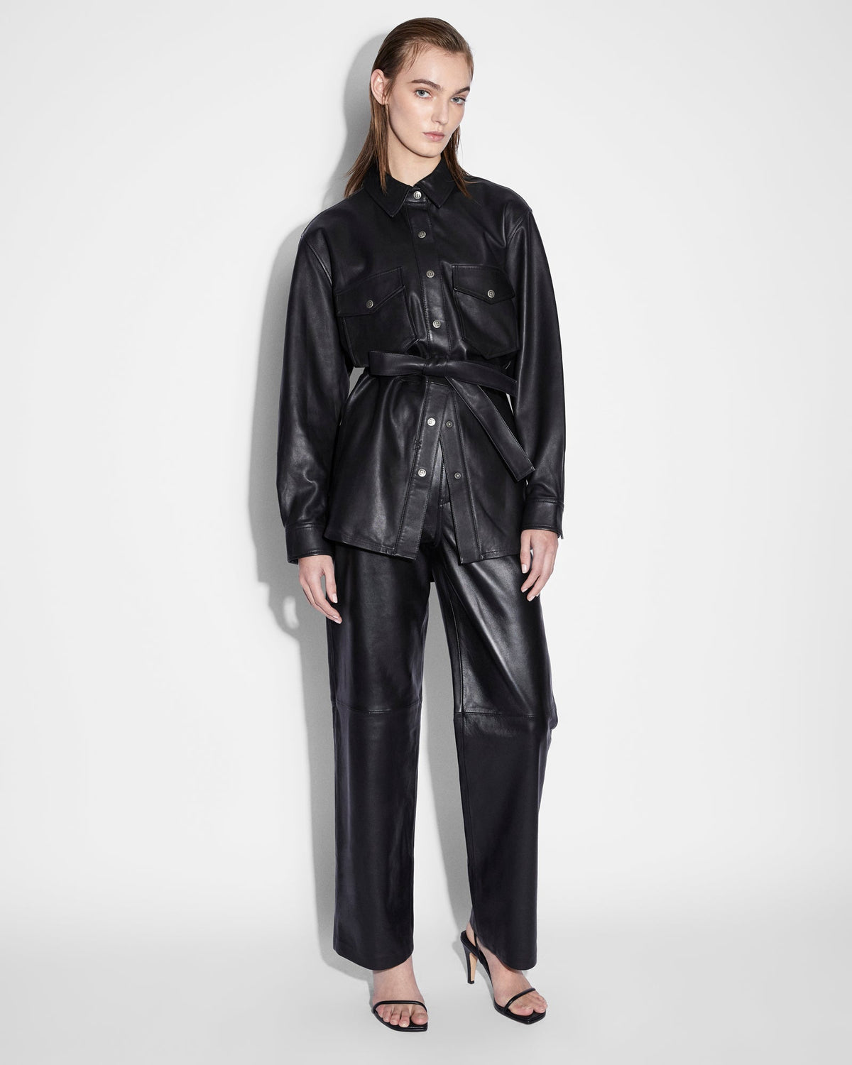 Womens Voyager Shacket Black Leather Relaxed Jackets - Black