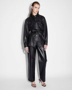 Womens Voyager Shacket Black Leather Relaxed Jackets - Black