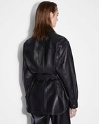 Womens Voyager Shacket Black Leather Relaxed Jackets - Black