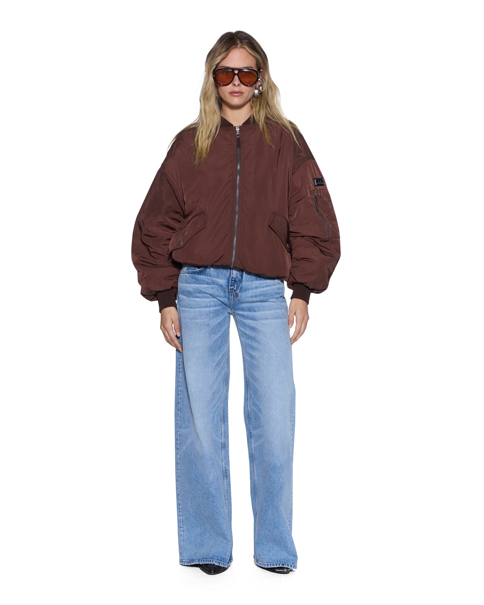 WOMENS  PILOT BOMBER CHOCOLATE OVERSIZED JACKETS