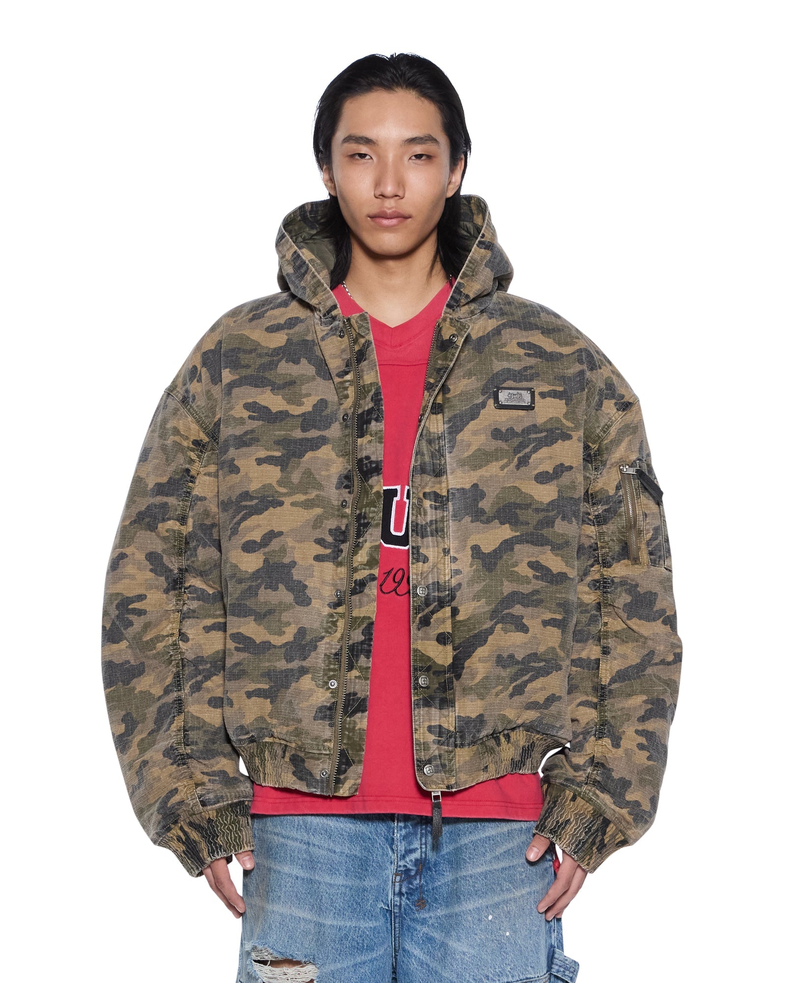 MENS  PLATED BOMBER JACKET CAMO BOXY JACKETS