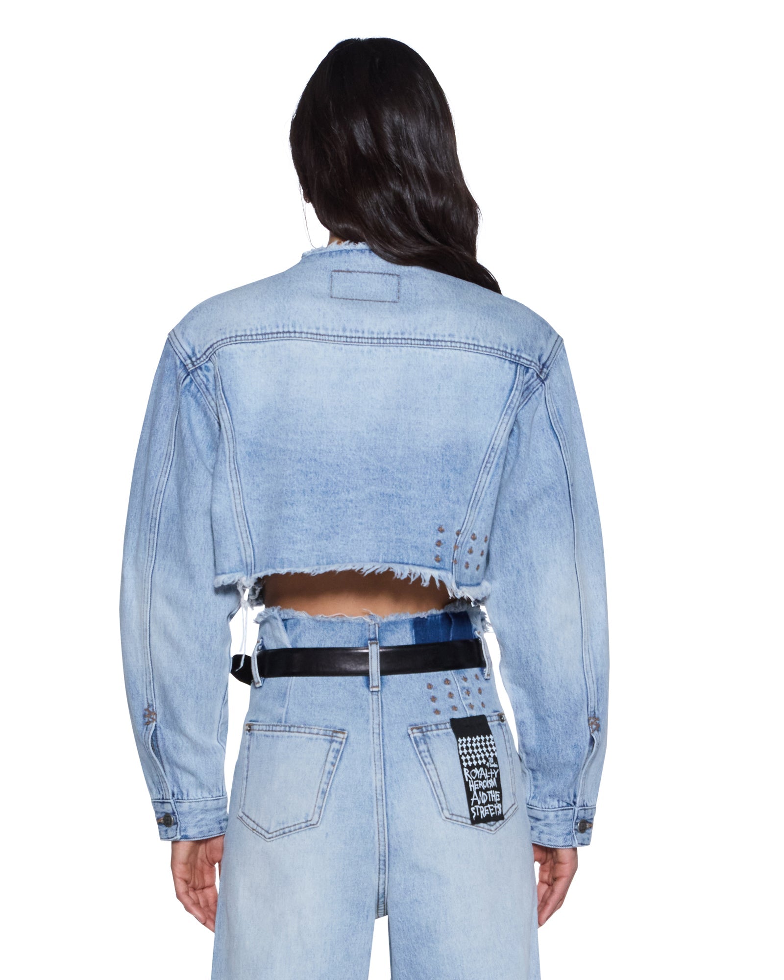 WOMENS  TORN OFF CROP TRUCKER VAPOUR OVERSIZED JACKETS