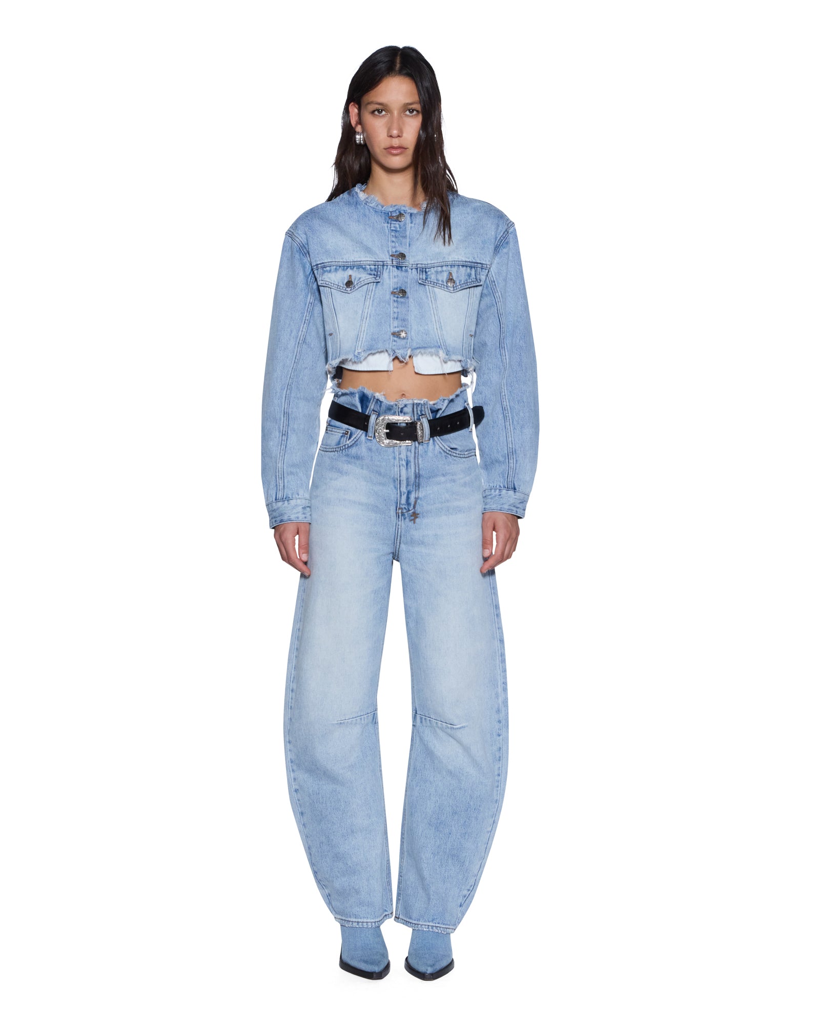 WOMENS  HI BARREL JEAN CUTOFF VAPOUR BARREL LEG DENIM JEANS