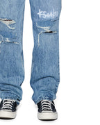 MENS ANTI K PUBLIC BLUE TRASHED 1999 DENIM JEANS