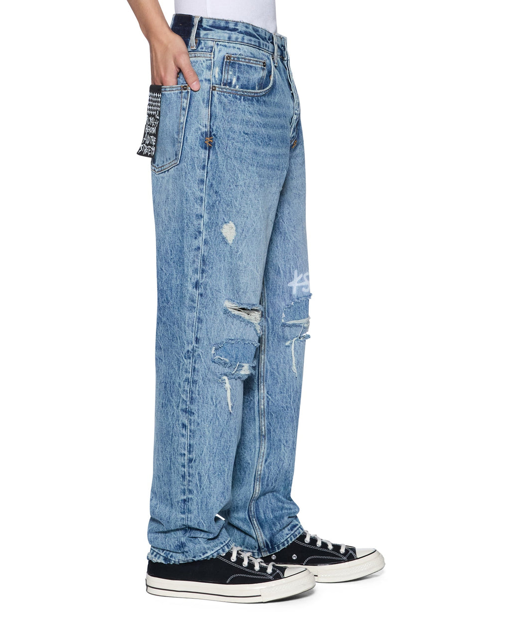 MENS ANTI K PUBLIC BLUE TRASHED 1999 DENIM JEANS
