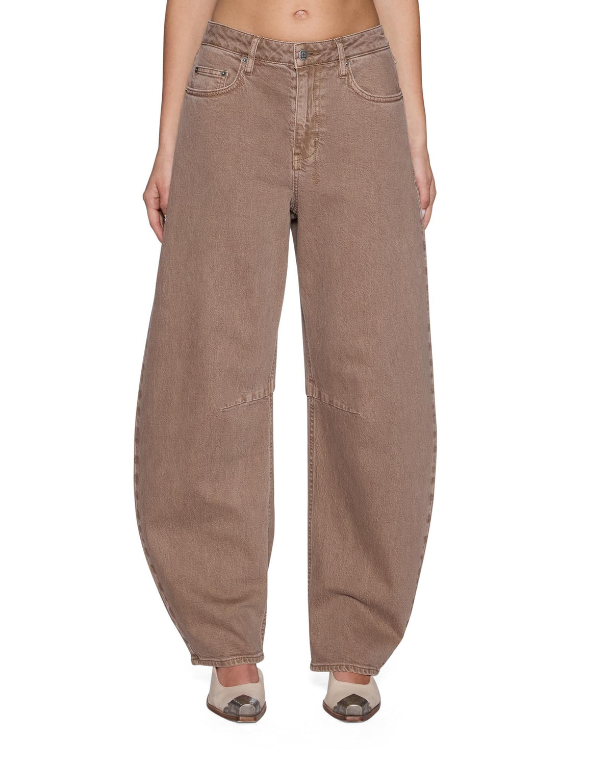 Womens Barrel Jean Stone Tan Barrel Leg Denim Jeans - Beige